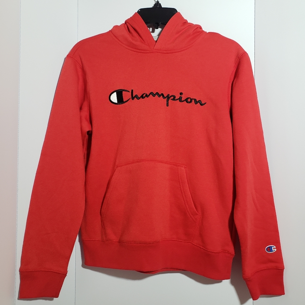 Champion Hoodie Boy's Sz Large Sweatshirt Crew Neck Kangaroo Pocket Pullover Red